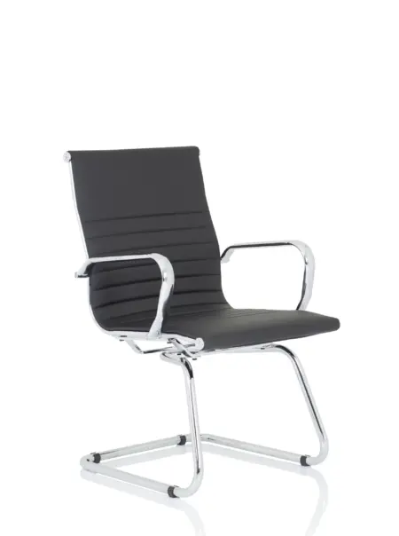 Nola Black Leather Cantilever Visitor Chair with Arms